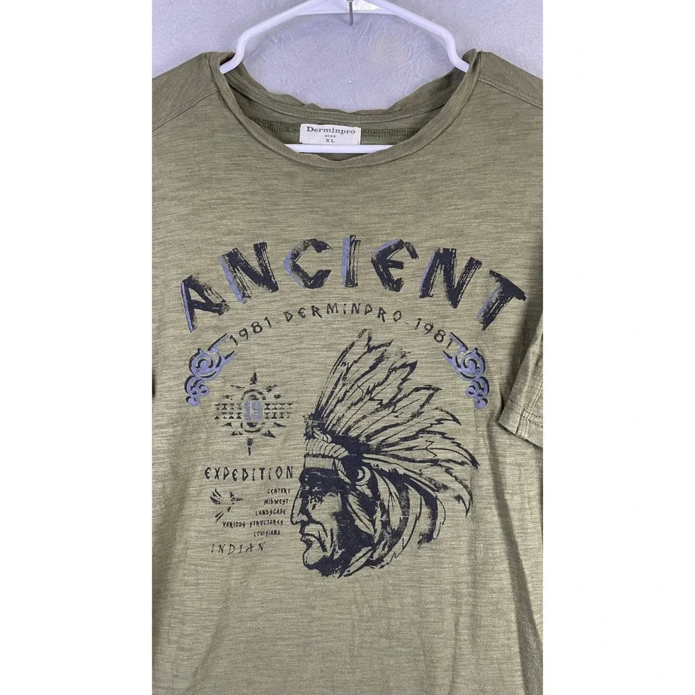Derminpro Graphic T-Shirt Mens XL Olive Green Excellent Ancient Expedition Slub